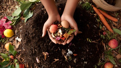 Person holding organic food waste for home composting