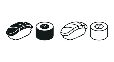 Sushi pieces and rolls black silhouette high quality © MdGolam