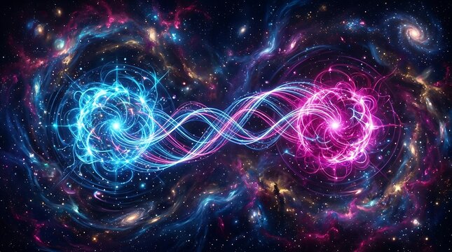 Abstract cosmic energy waves forming dna helix in deep space nebula