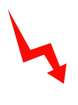 Red zigzag arrow pointing downwards isolated on transparent background