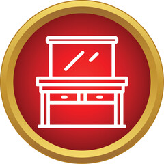 Fototapeta premium Dressing table with mirror and drawers in a red circle icon design
