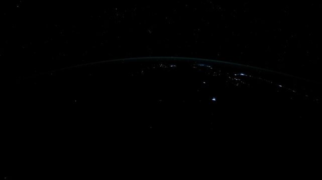 Earth rotation timelapse over Egypt Israel Lebanon and Cyprus city lights at night satellite view from space based on Nasa imagery