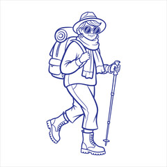 Fototapeta premium Adventurous Grandma Hiking Illustration
