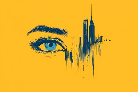 A close-up of an eye with a lightning bolt striking near it against a yellow background