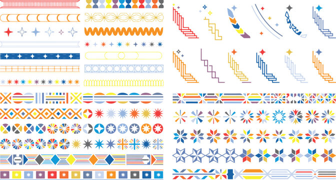 collection of various colorful geometric patterns and shapes for design  many different decorative elements