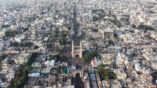 Aerial shot of Charminar in Hyderabad, India