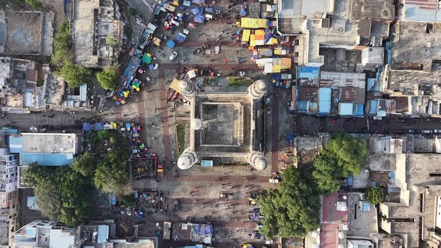 Aerial shot of Charminar in Hyderabad, India