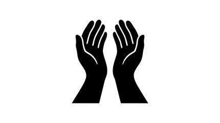 Obraz premium Black silhouette vector illustration of diverse people raising hands in a circle with fingers up as a symbolic concept of unity and palm gestures