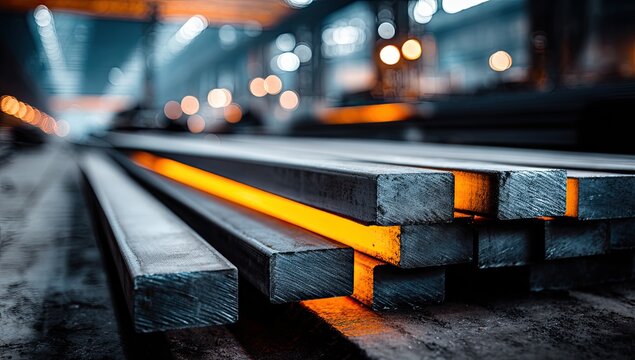 Hot Steel Billets Glowing in Industrial Forge.
