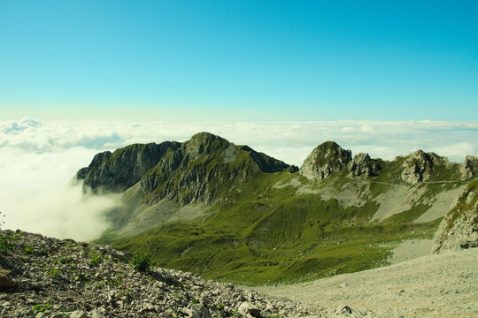 The Pizzo Corzene mountain in the wild environment of the Gruppo della Presolana, the famous Dolomite massif and popular climbing destination in the Orobie Alps, Lombardy, Italy