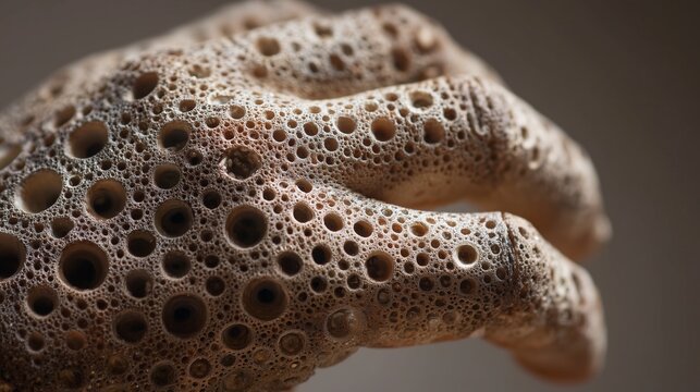 Close-up view of a hand showing texture that triggers trypophobia during indoor lighting conditions