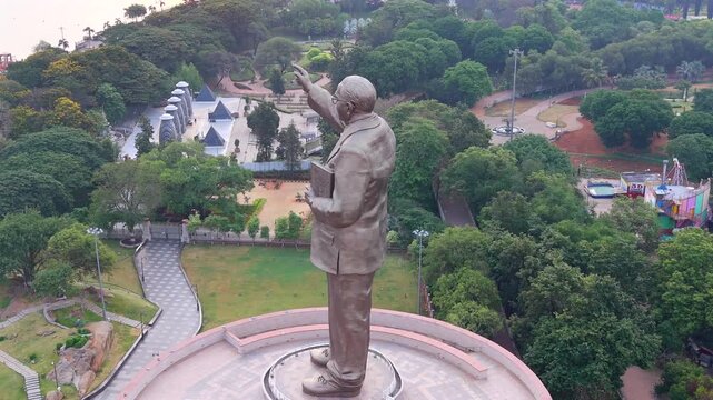 Aerial shot of Dr. Bhim Rao Ambedkar Statue near Secretariat building in Hyderabad, India