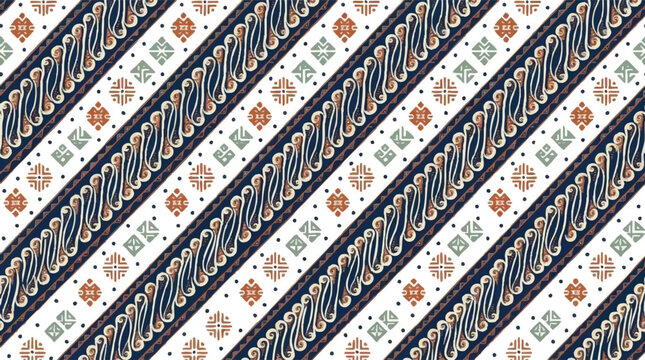 Elegant Parang Batik Seamless Pattern with Geometric Ornaments