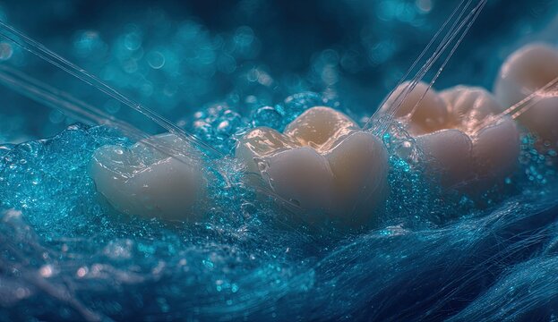 Microscopic View of Dental Enamel Under Blue Light.