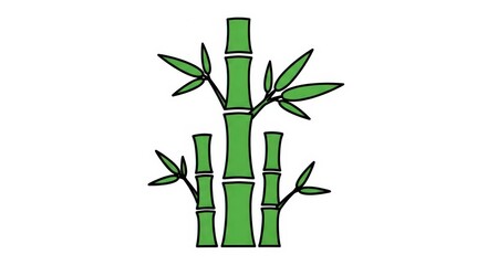 Fototapeta premium Stylized illustration of green bamboo stalks with leaves on a white background.