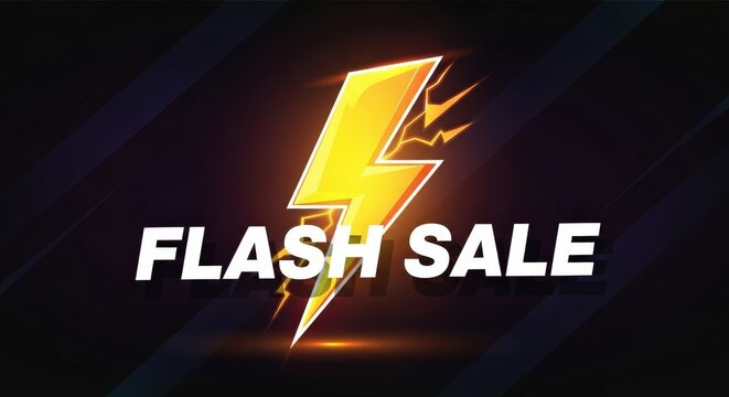 A dynamic image featuring a bright yellow lightning bolt icon and the text "FLASH SALE" in bold white letters, set against a dark, energetic background.