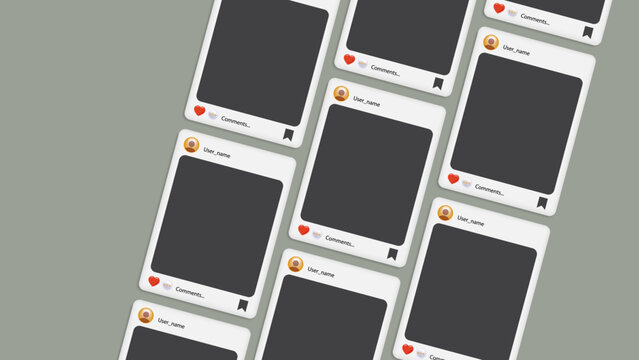 3D Social Media Feed Mockup with User Profile Posts, Heart Likes, Comments Section and Mobile App Interface Vector Illustration
