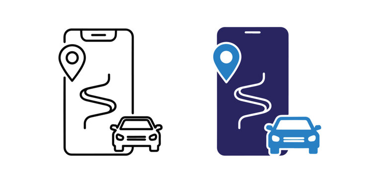 Car navigation app vector icons - Blue icon set - Modern style icon  - Glyph and solid icon set - Icon vector