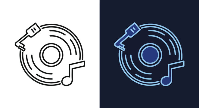 Vector illustration of a record player icon with music note - Glyph solid icon - Editable modern style icon - Clipart, sticker - icon set - Clipart