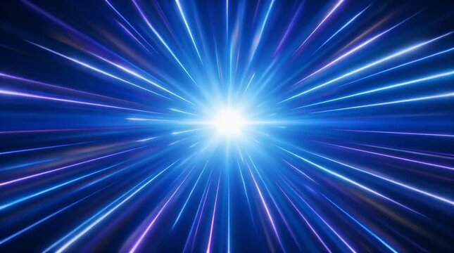 Traveling through a mesmerizing tunnel of blue and purple light streaks at warp speed, creating an immersive cosmic journey animation video.