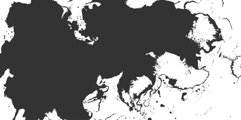 Detailed vector illustration of a black and white abstract background with ink splashes featuring a world map outline and European borders for geography and travel design © Riaz