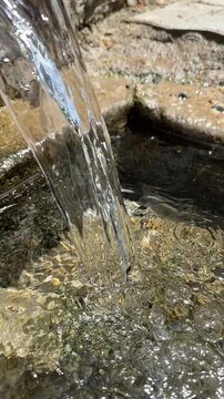 Natural Forest Stream Flowing from a Spring Realistic Waterfall, Fountain Cascade, Ripple Mist in a Woodland Landscape Fresh Water Source Scenic Nature Footage