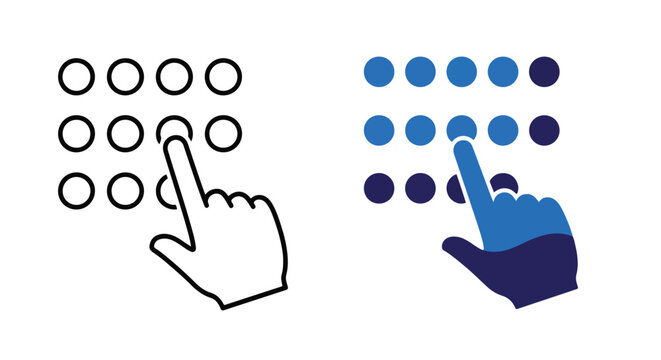 Vector hand cursor selecting circles illustration - Line and glyph solid icon and logo template - Clipart, sticker - icon set