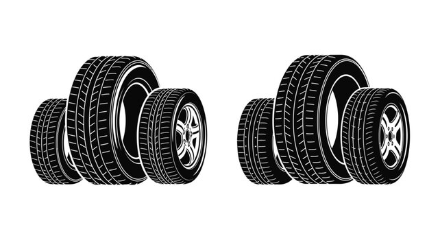 Stacked tires silhouette against a white background