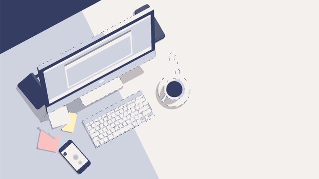 Office workspace, computer desk, business equipment, modern office supplies