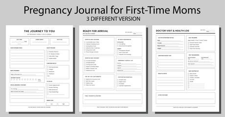Fototapeta premium Pregnancy Journal and First Time Mom Tracker Bundle, Minimalist Maternity Weekly Log, Doctor Visit and Birth Preferences Planning Record Templates
