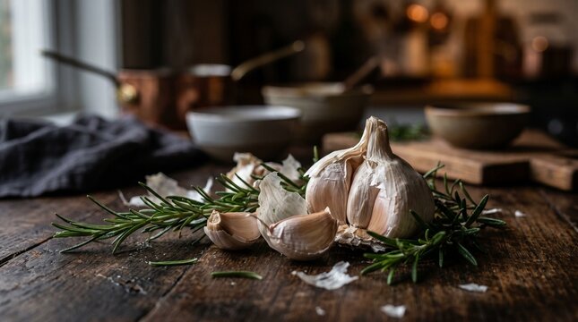 still life with garlic and herbs