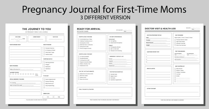 Pregnancy Journal and First Time Mom Tracker Bundle, Minimalist Maternity Weekly Log, Doctor Visit and Birth Preferences Planning Record Templates