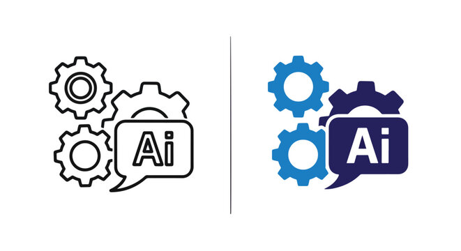 Vector ai technology icon set with gears and artificial intelligence symbol - Line and glyph solid icon and logo template - Clipart, sticker - icon set