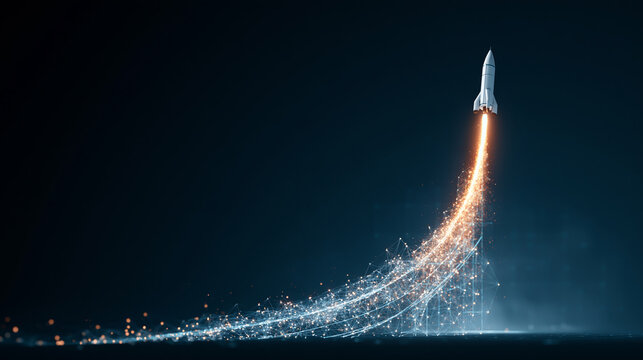 AI business growth concept with rocket and digital data network