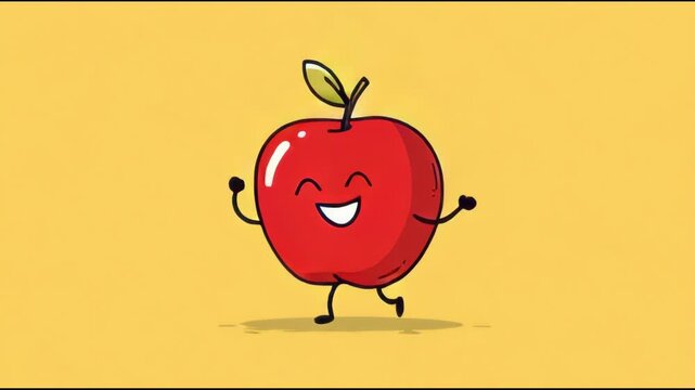 Happy Red Apple Cartoon Character Dancing Joyfully.