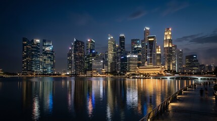 Obraz premium Cityscape Waterfront Skyline at Night