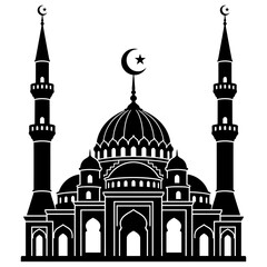 Black mosque silhouette with crescent moon and star © Saiful