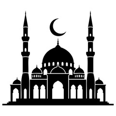 Mosque silhouette with crescent moon © Saiful
