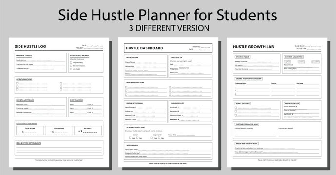 Side Hustle Planner and Project Tracker Bundle for Students, Minimalist Business Growth Lab, Academic Entrepreneurship and Hustle Logbook Templates