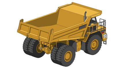 Obraz premium Yellow mining dump truck illustration on a white background, heavy machinery for construction and industry.