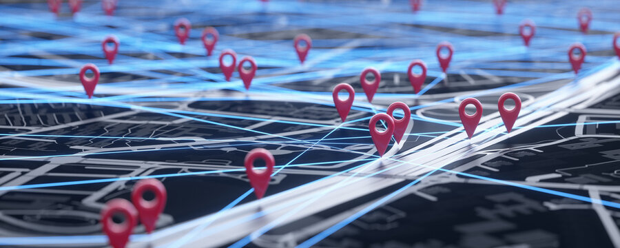 Monitored traffic, 3D map illustration with interconnected elements.