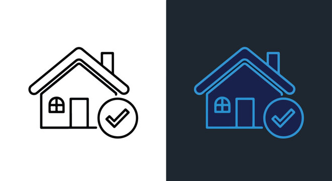 House vector icons with checkmark approval symbols - Blue icon set - Modern style icon  - Glyph and solid icon set - Icon vector