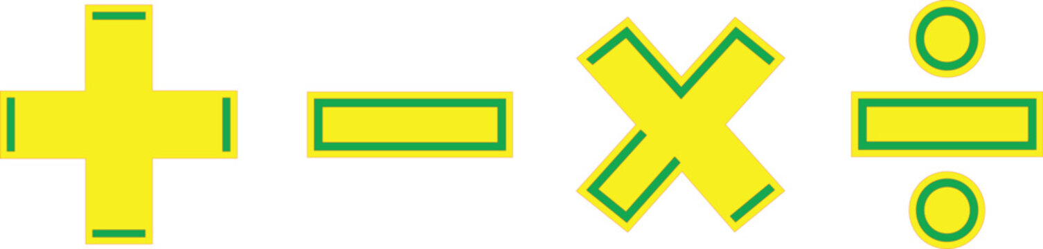 Mathematical symbols including addition, subtraction, multiplication, and division signs are displayed in a clean graphic style.
