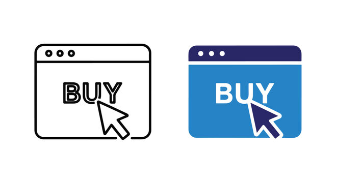 Vector buy button icons with cursor click illustration - Glyph solid icon - Editable modern style icon - Clipart, sticker - icon set - Clipart
