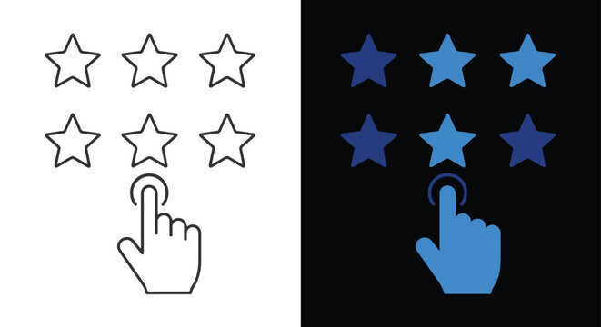 Vector hand cursor selecting star icons set - Glyph solid icon - Editable modern style icon - Clipart, sticker - icon set - Clipart