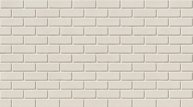 A beige brick wall is presented. The wall is constructed of rectangular bricks arranged in a standard bricklaying pattern.