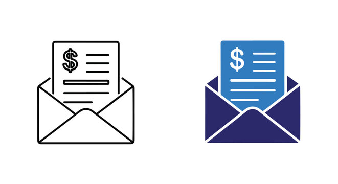 Vector email and invoice icons with dollar signs - Blue icon set - Modern style icon  - Glyph and solid icon set - Icon vector