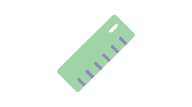 Isolated mint green ruler with lilac markings on White