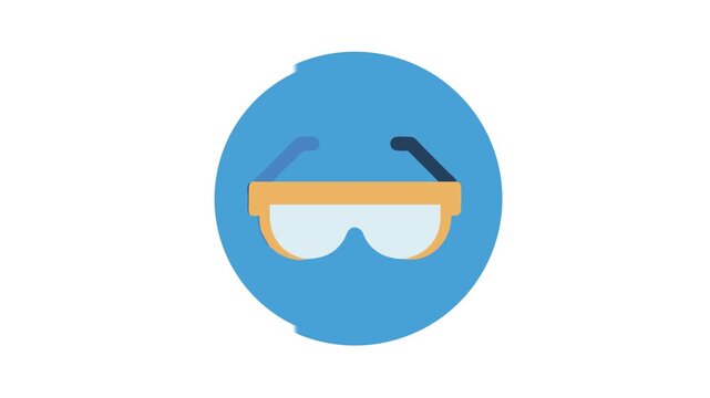 Flat icon of glasses in a blue circle