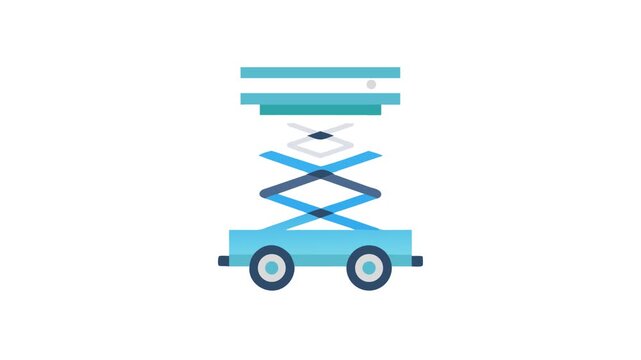 Blue scissor lift platform with hydraulic system illustration